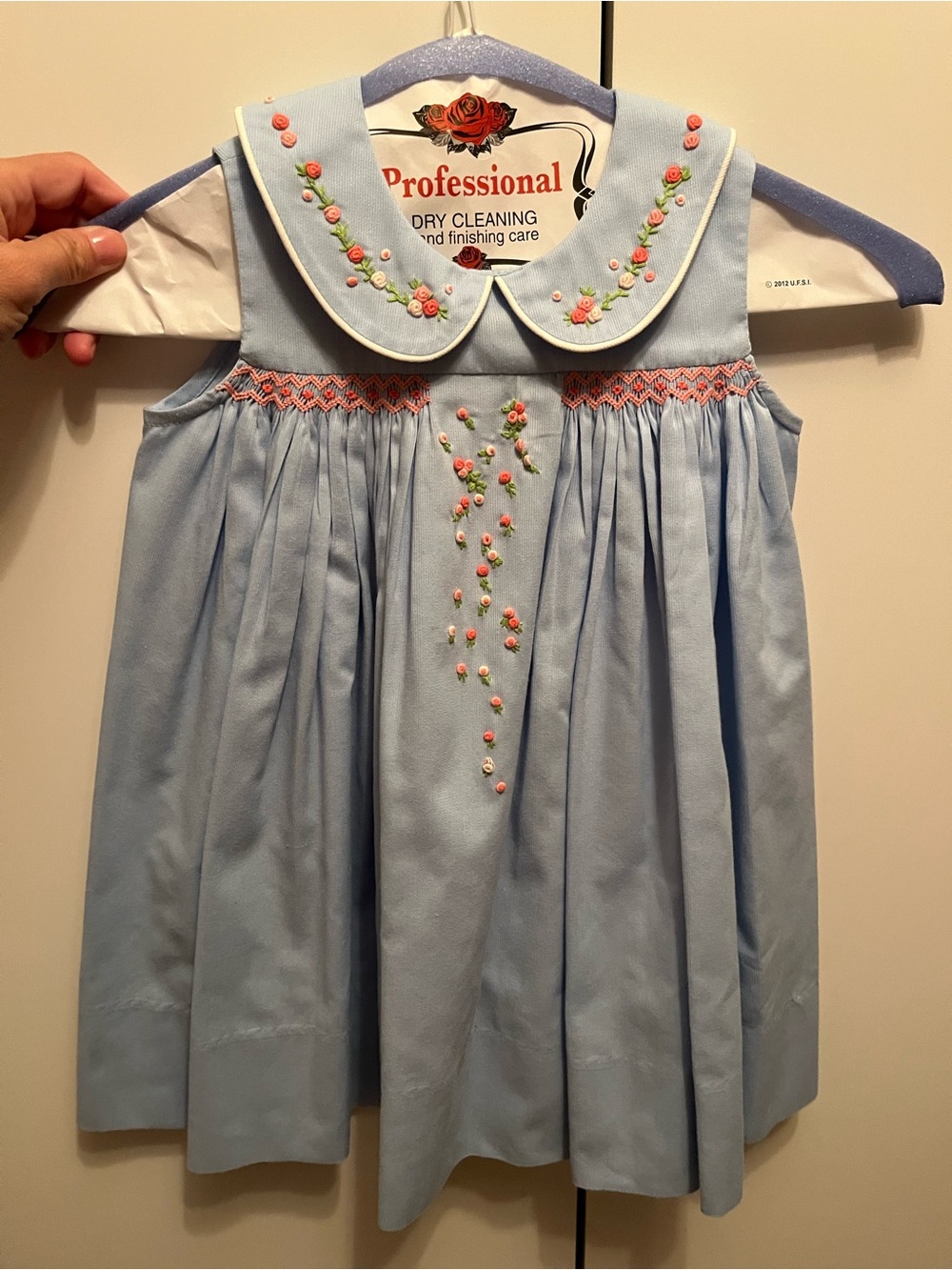 Light Blue Embroidered Peter Pan Collar Girls' Formal Dress by Delaney